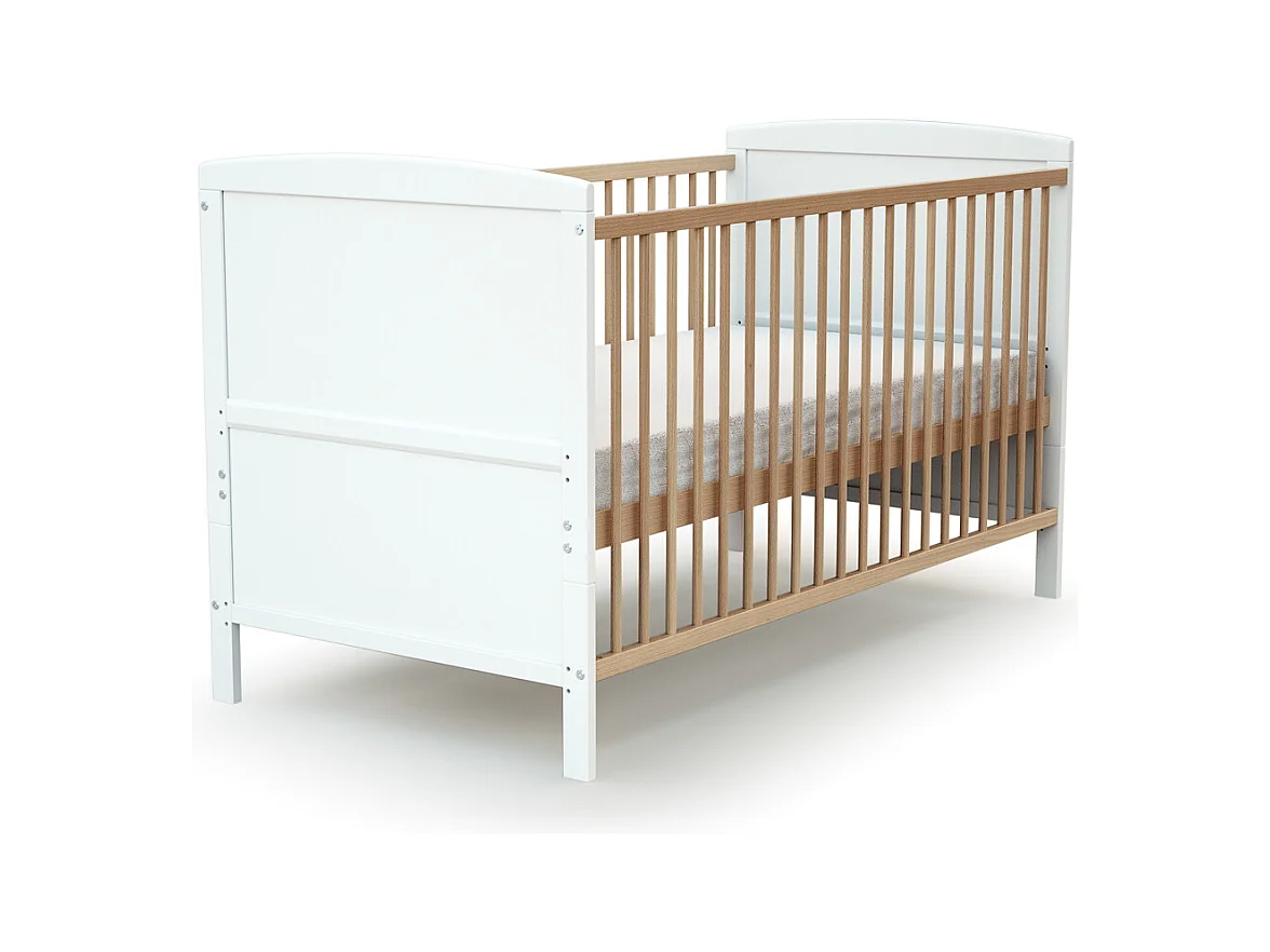 Lit bébé évolutif en bois ESSENTIEL Blanc et Hêtre Verni 70 x 140 cm