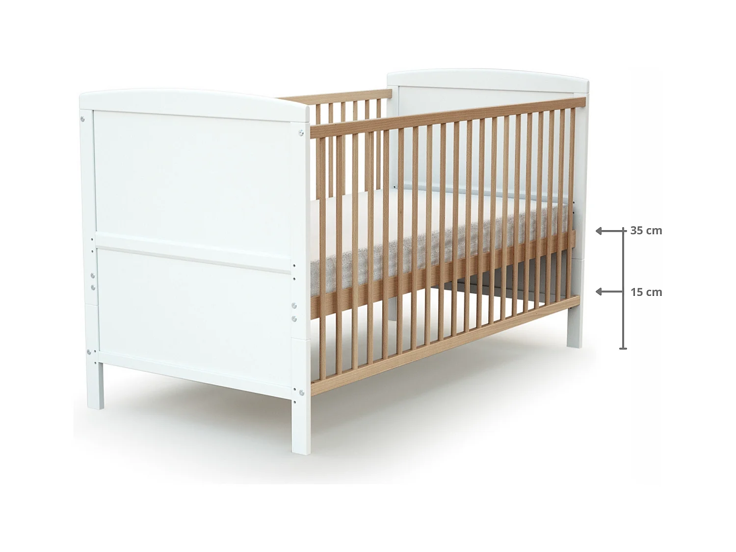 Lit bébé évolutif en bois ESSENTIEL Blanc et Hêtre Verni 70 x 140 cm