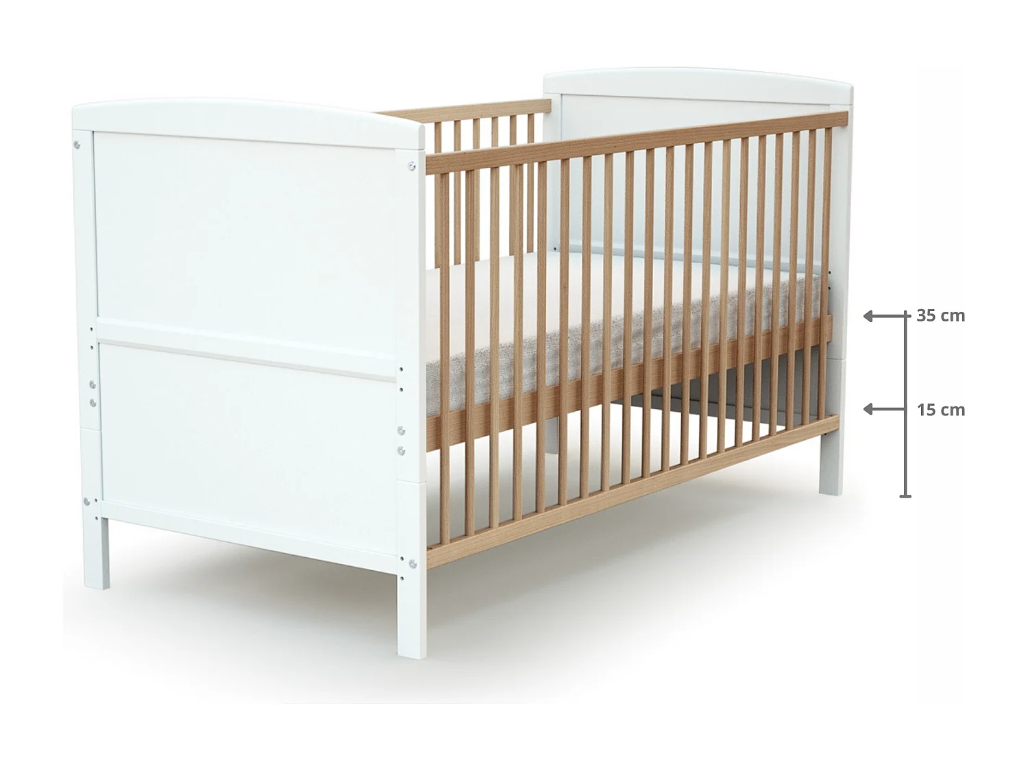 Cama de bebe convertível ESSENTIEL de madeira Branco e Faia 70 x 140 cm