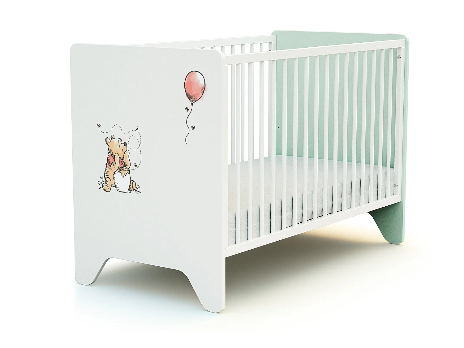 Cama de bebe DISNEY Exploring Winnie de madeira Verde água 60 x 120 cm