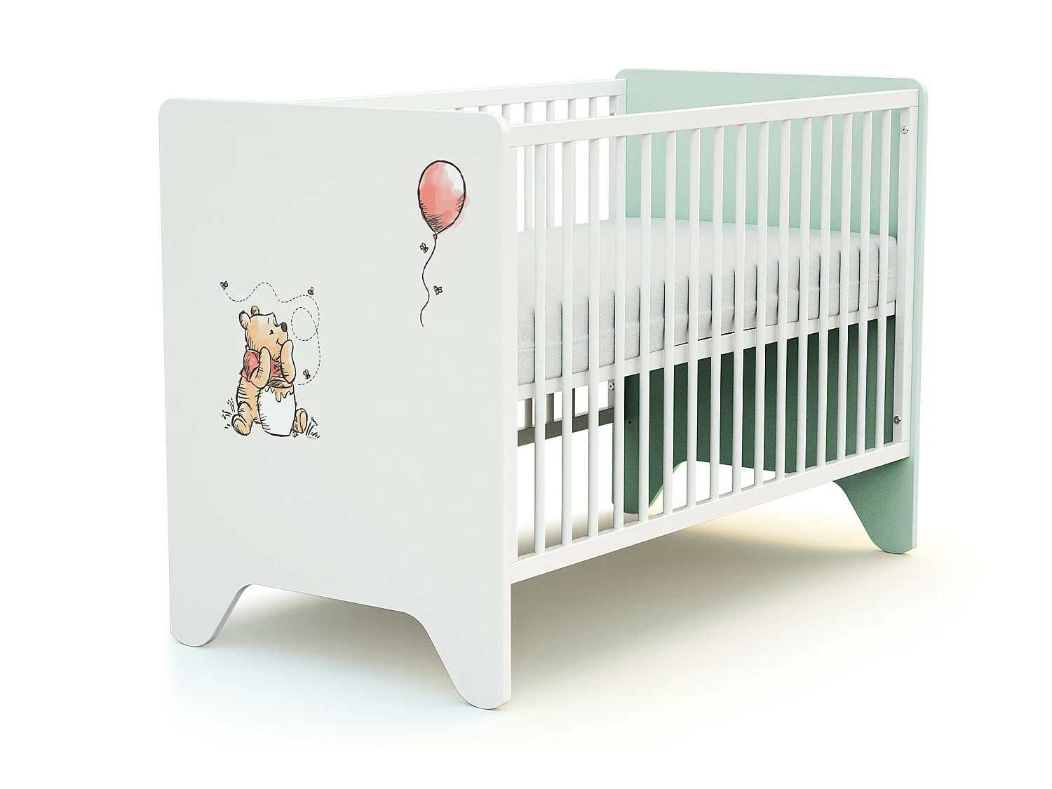 Cama de bebe DISNEY Exploring Winnie de madeira Verde água 60 x 120 cm