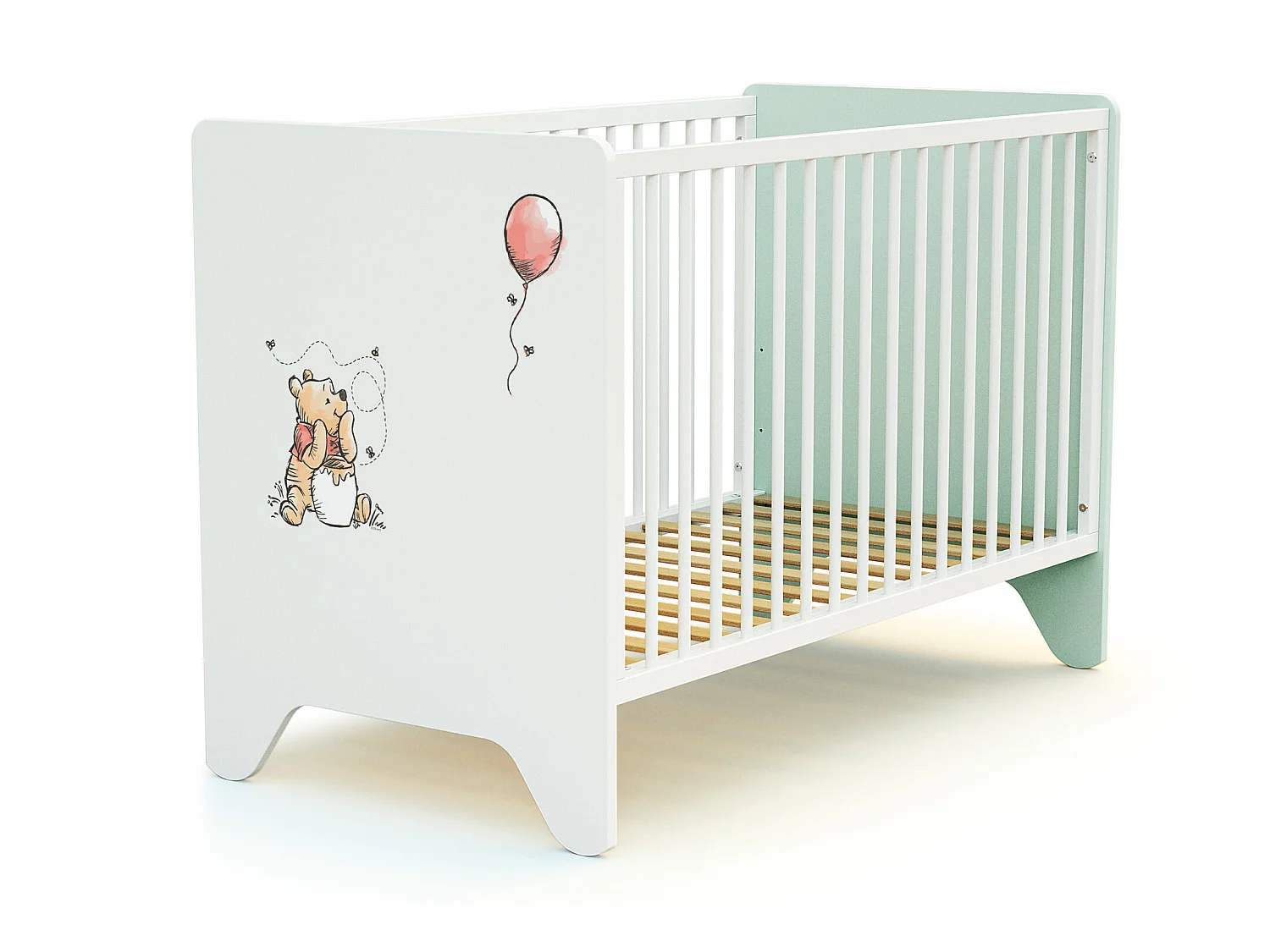 Cama de bebe DISNEY Exploring Winnie de madeira Verde água 60 x 120 cm