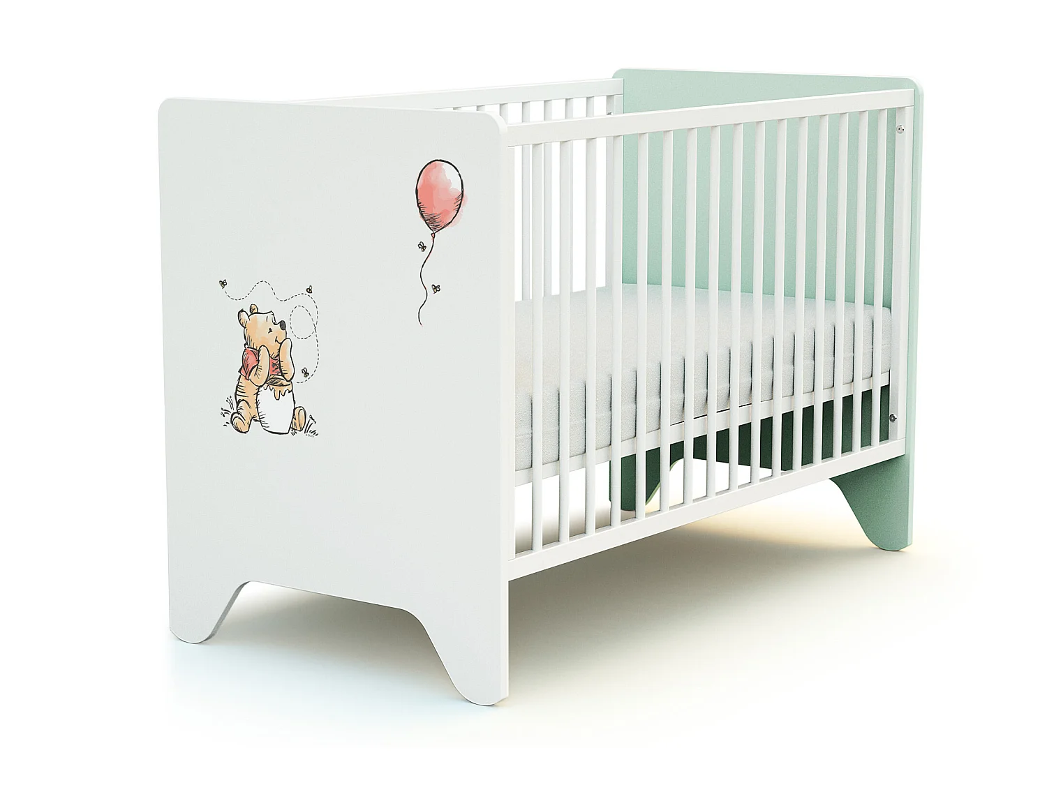 Cama de bebe DISNEY Exploring Winnie de madeira Verde água 60 x 120 cm