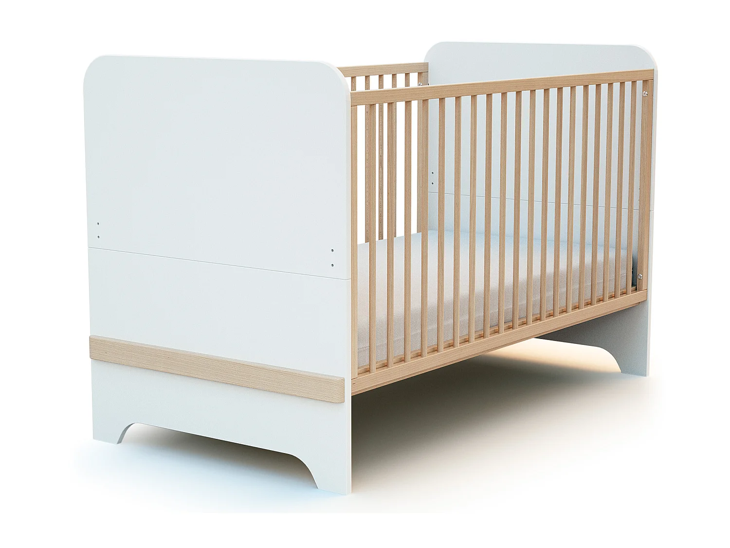 Lit bébé évolutif en bois CARROUSEL Blanc et Hêtre Verni 70 x 140 cm