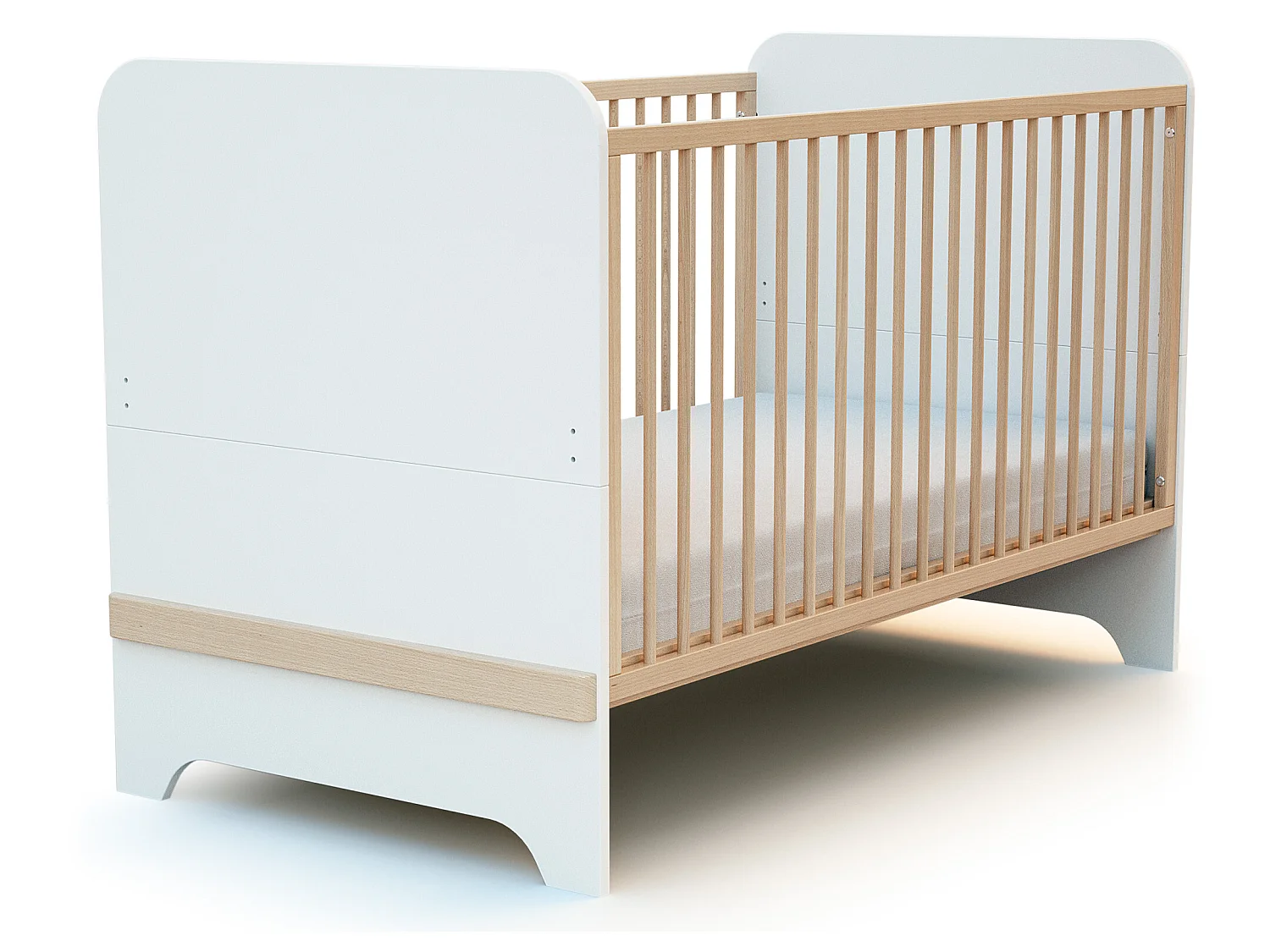 Erweiterbares Babybett CARROUSEL Holz Weiß und Buche Lackiert 70 x 140