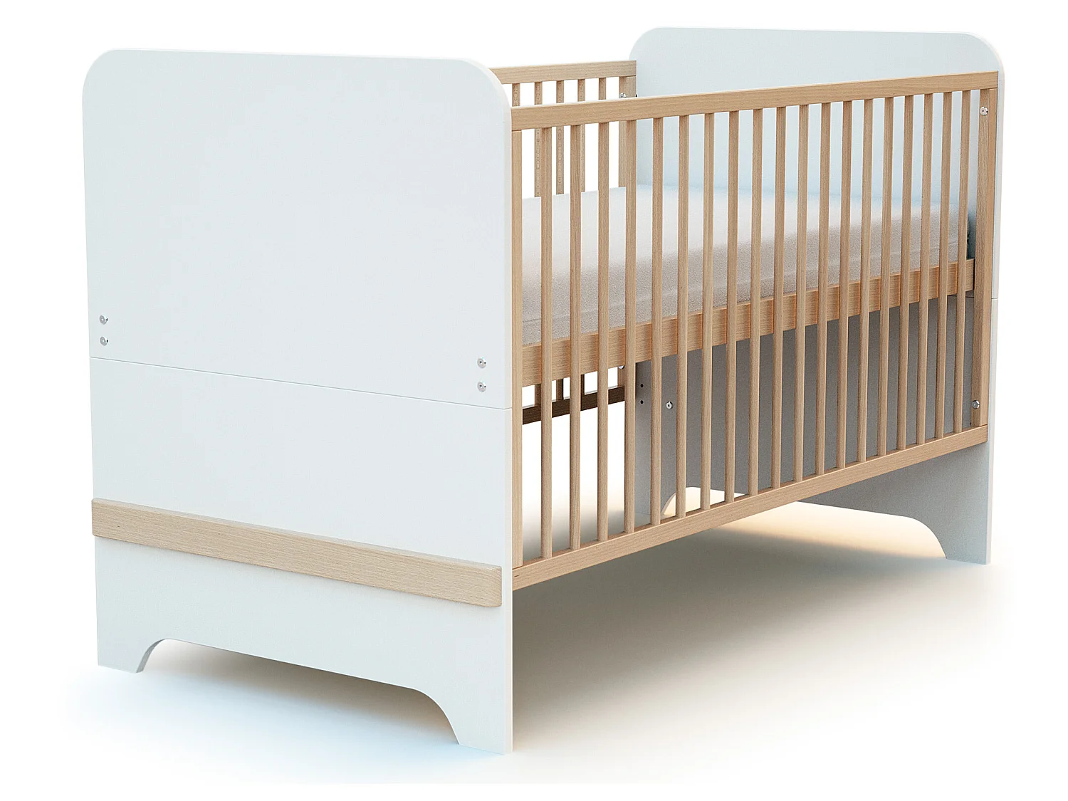 Erweiterbares Babybett CARROUSEL Holz Weiß und Buche Lackiert 70 x 140