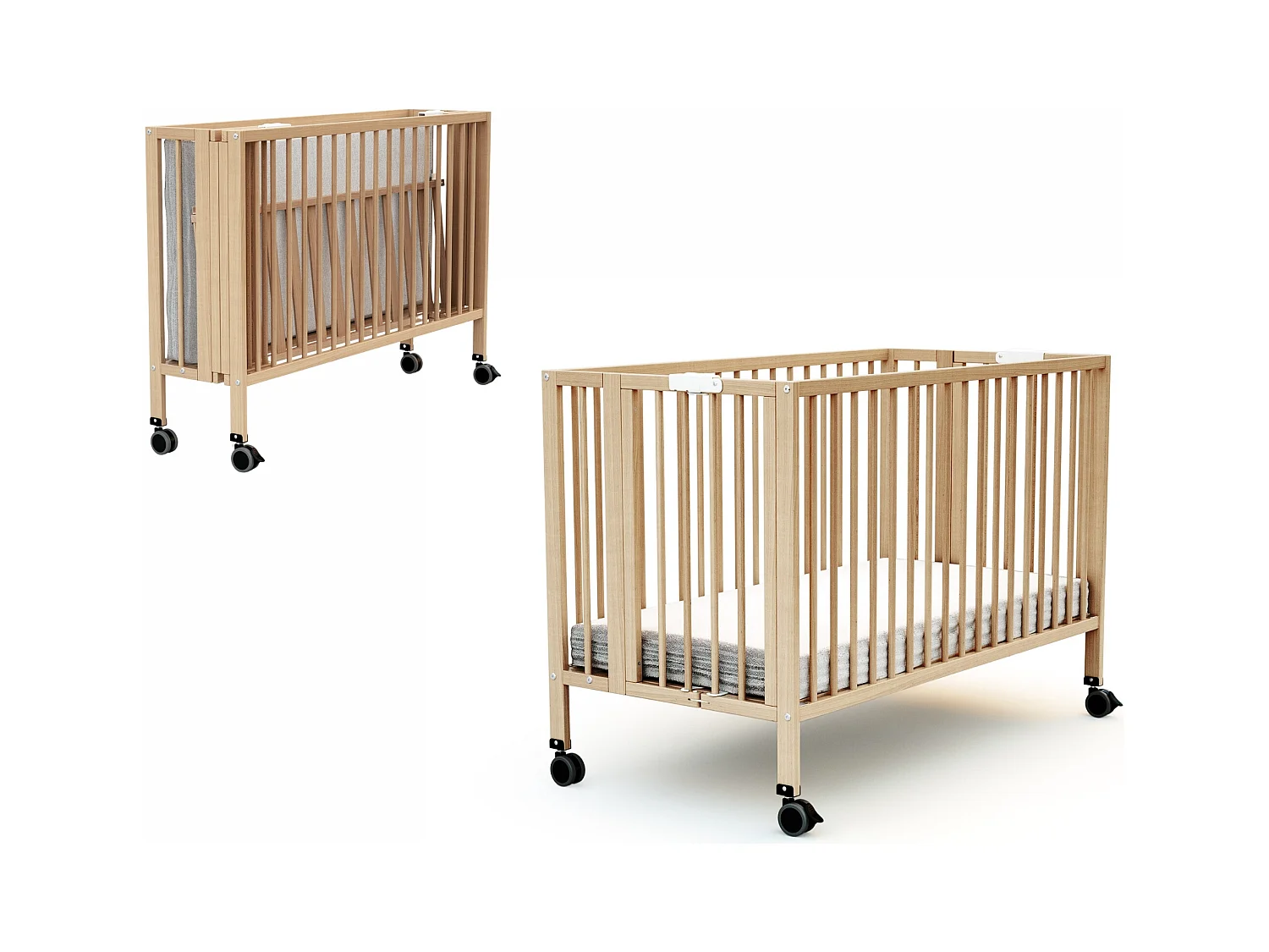 Lettino bambini pieghevole ESSENTIEL legno - Faggio verni - 60 x 120 - 124,5 x 64,5 x 87,5 cm