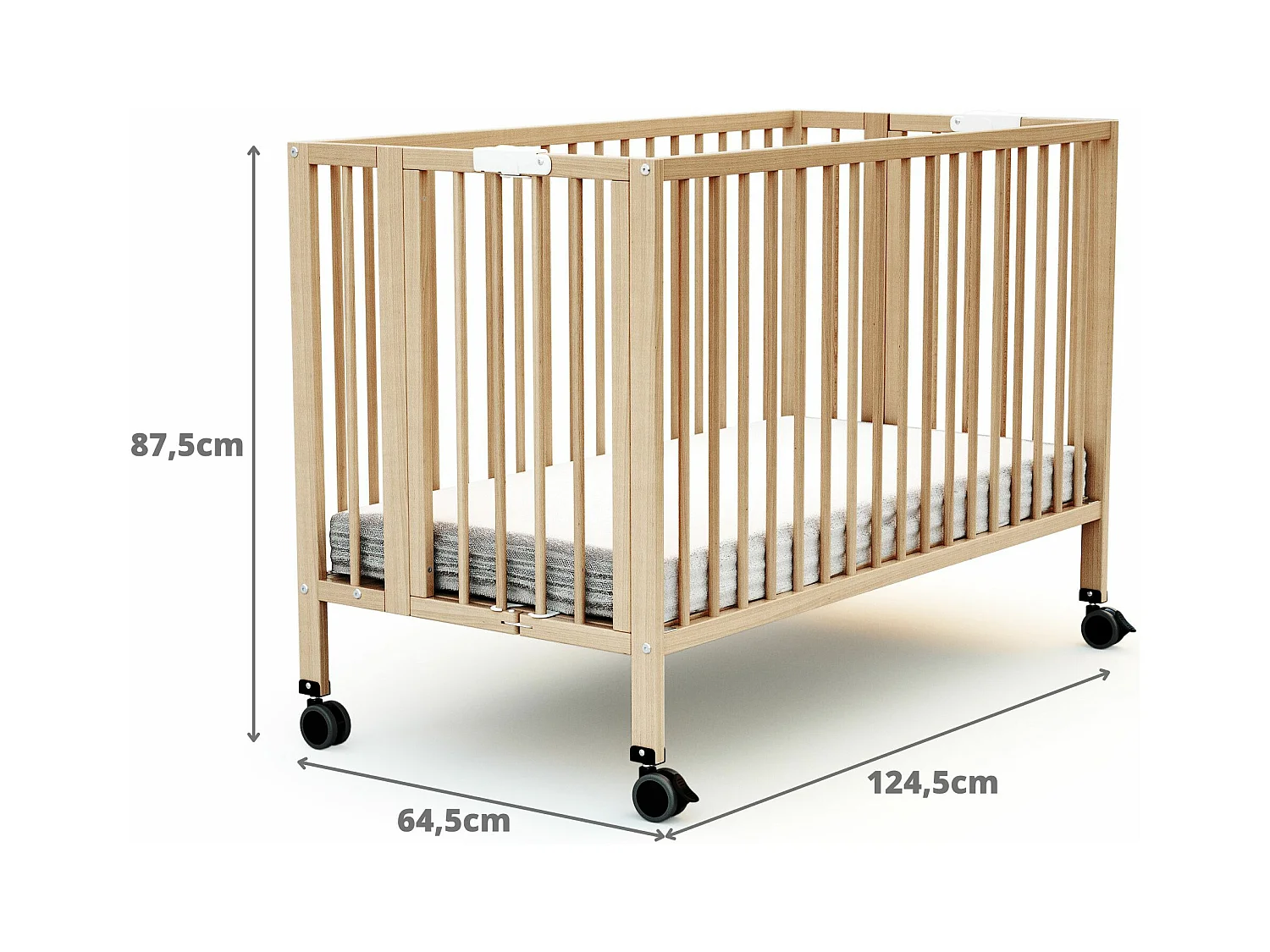Lettino bambini pieghevole ESSENTIEL legno - Faggio verni - 60 x 120 - 124,5 x 64,5 x 87,5 cm
