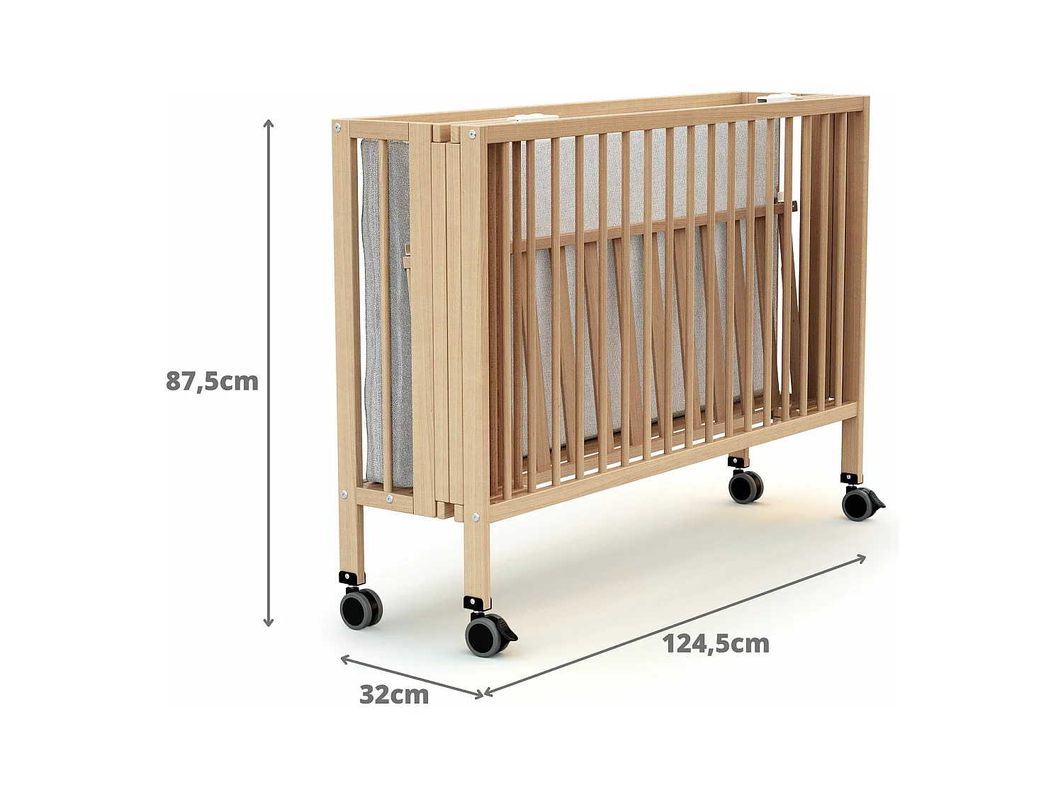 Lettino bambini pieghevole ESSENTIEL legno - Faggio verni - 60 x 120 - 124,5 x 64,5 x 87,5 cm