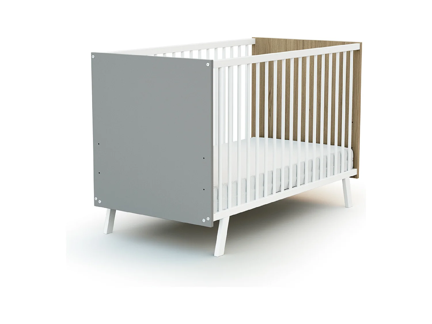 Lit bébé en bois CARNAVAL Blanc et Gris et Chêne 60 x 120 cm