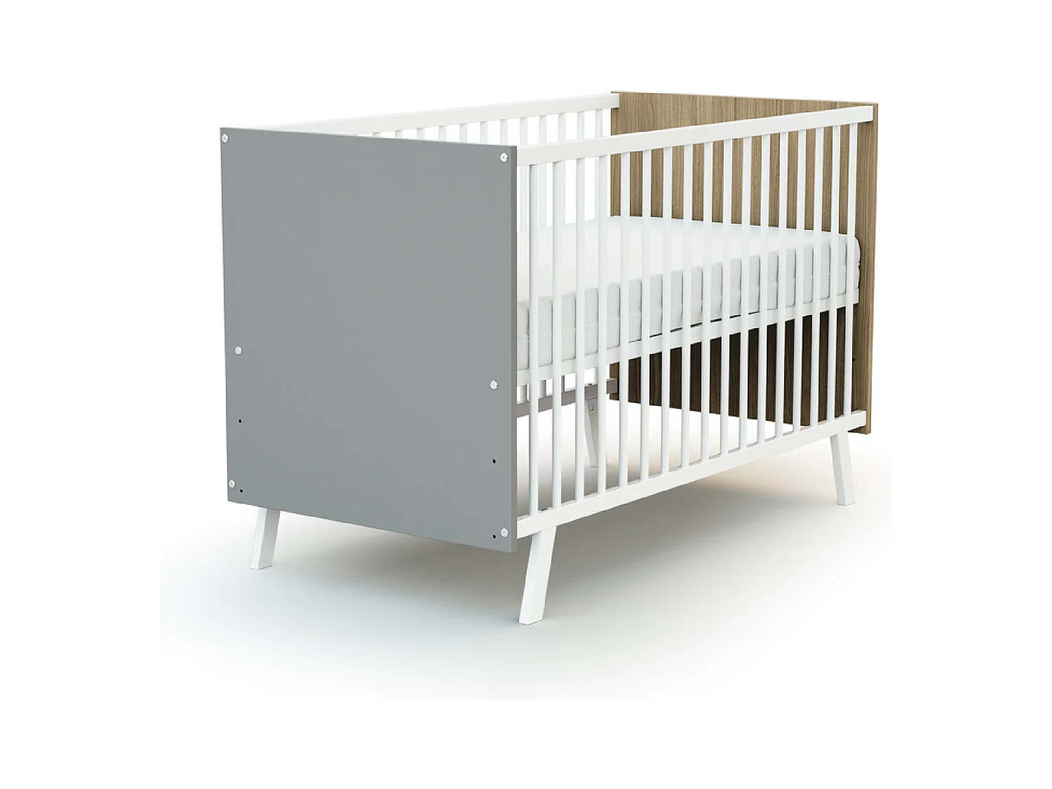 Babybett CARNAVAL Holz Weiß und Grau und Eiche 60 x 120