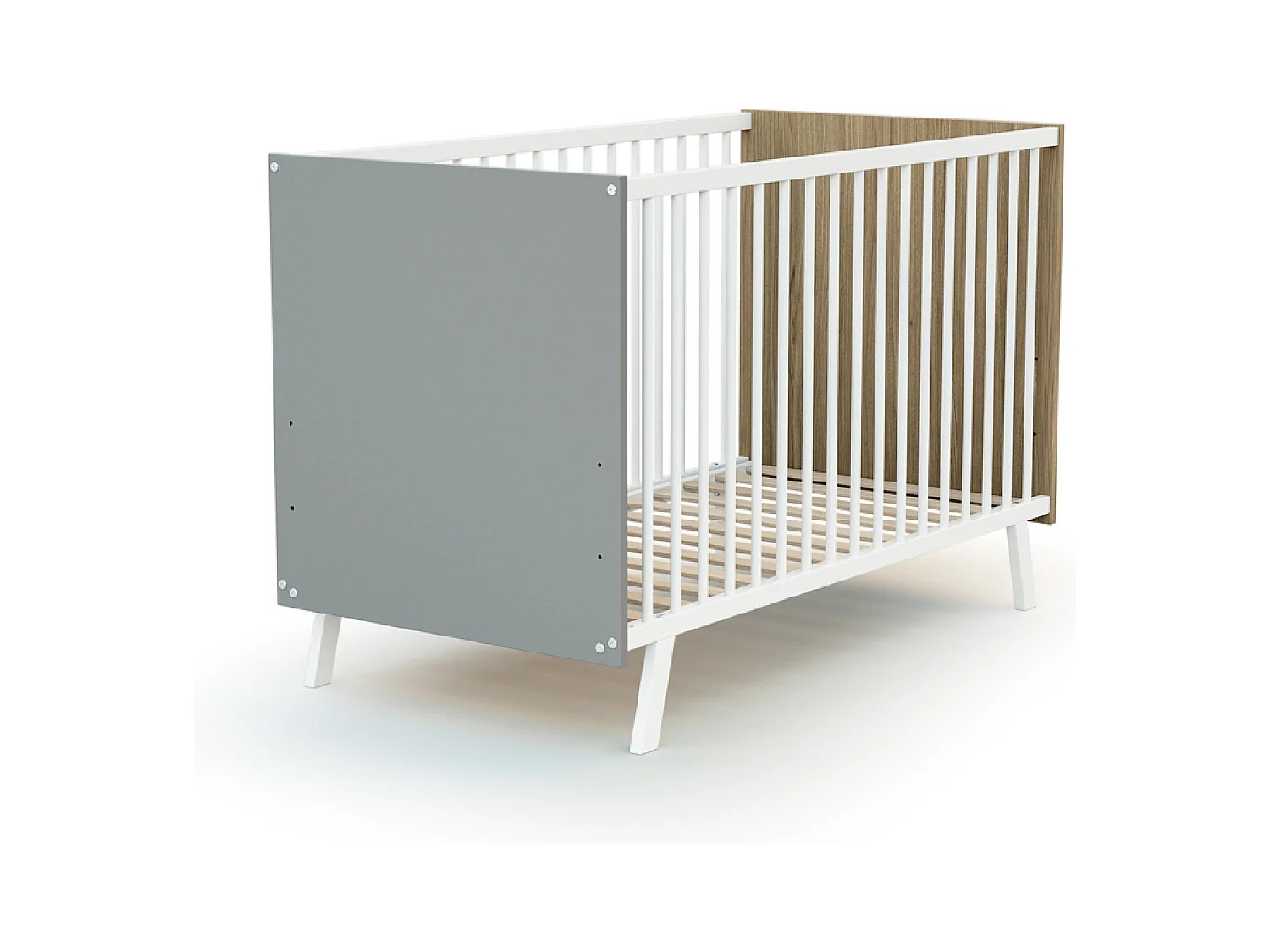 Babybett CARNAVAL Holz Weiß und Grau und Eiche 60 x 120