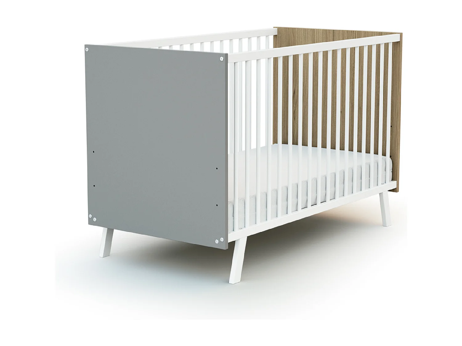 Babybett CARNAVAL Holz Weiß und Grau und Eiche 60 x 120