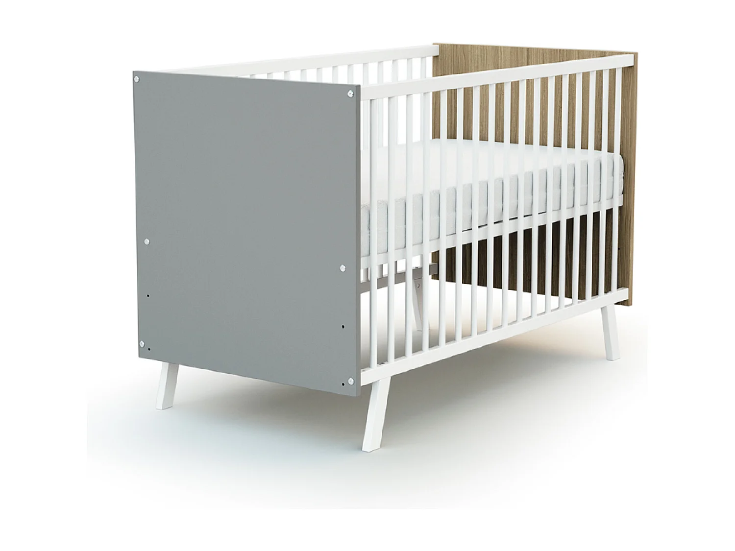 Babybett CARNAVAL Holz Weiß und Grau und Eiche 60 x 120