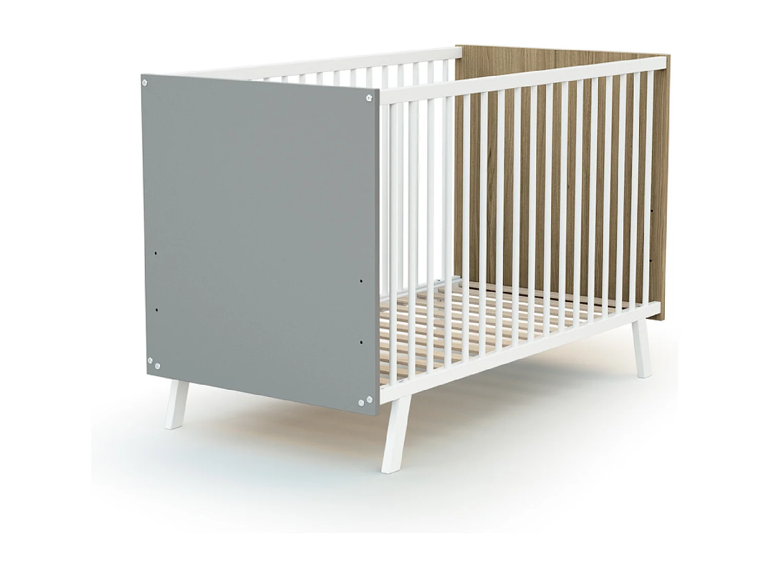 Babybett CARNAVAL Holz Weiß und Grau und Eiche 60 x 120