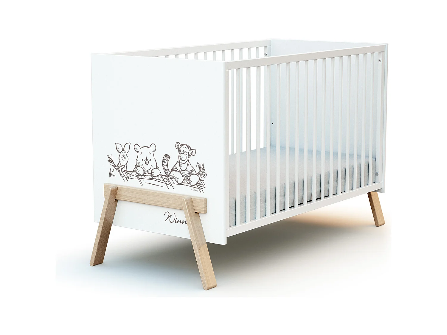 Lettino bambini CANAILLE Winnie legno - Bianco/Faggio - 60 x 120 - 135 x 64 x 84 cm