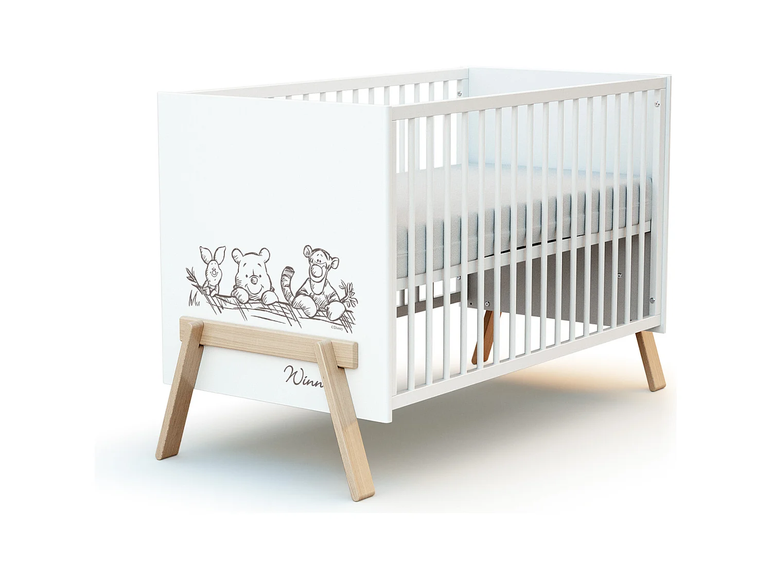 Lettino bambini CANAILLE Winnie legno - Bianco/Faggio - 60 x 120 - 135 x 64 x 84 cm