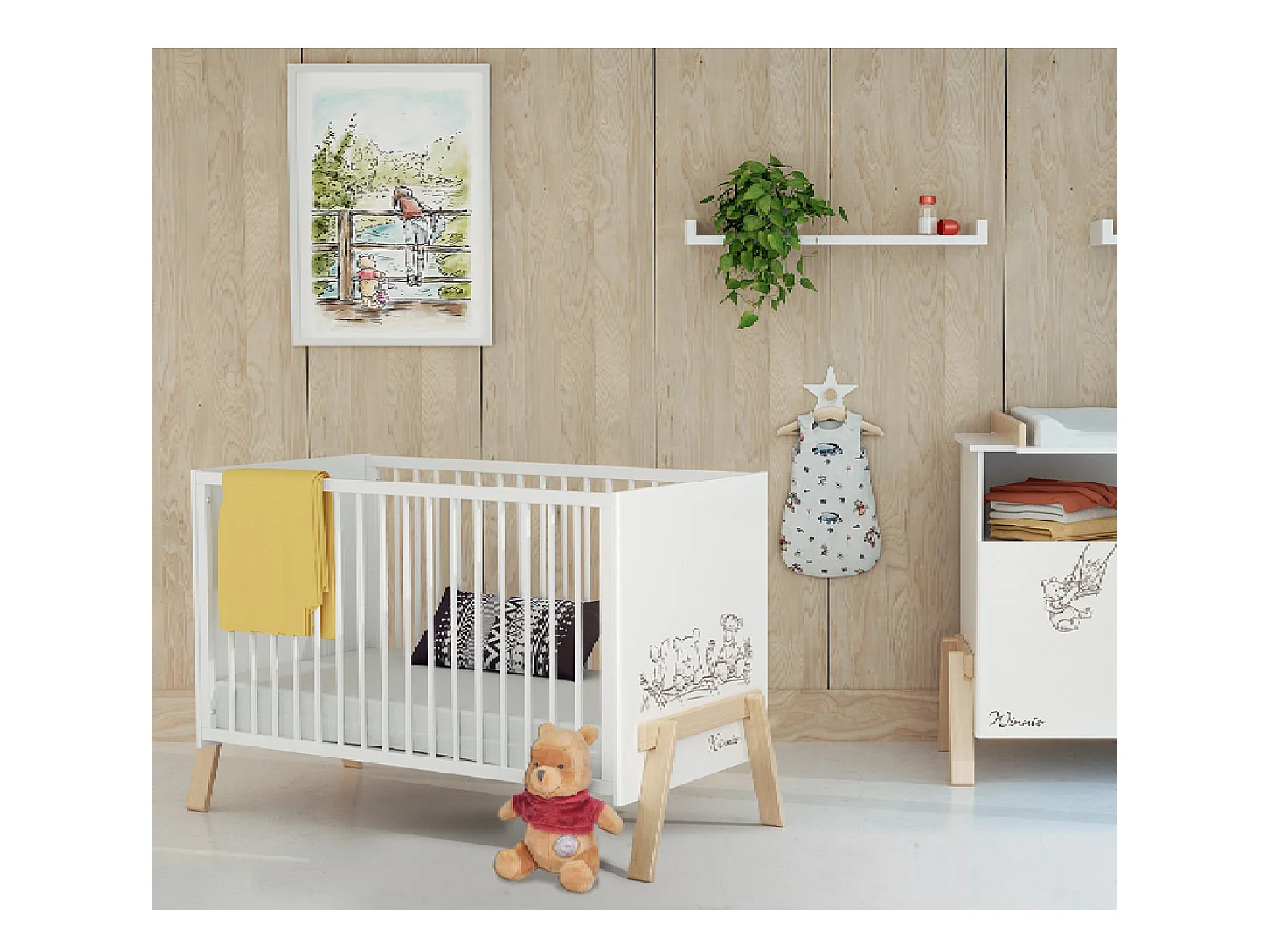 Lettino bambini CANAILLE Winnie legno - Bianco/Faggio - 60 x 120 - 135 x 64 x 84 cm