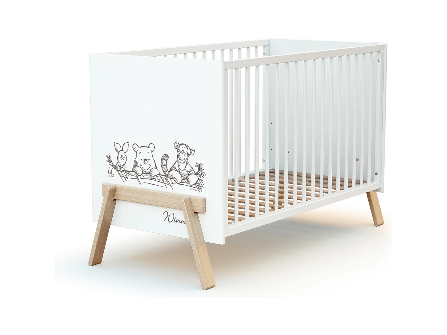 Lettino bambini CANAILLE Winnie legno - Bianco/Faggio - 60 x 120 - 135 x 64 x 84 cm
