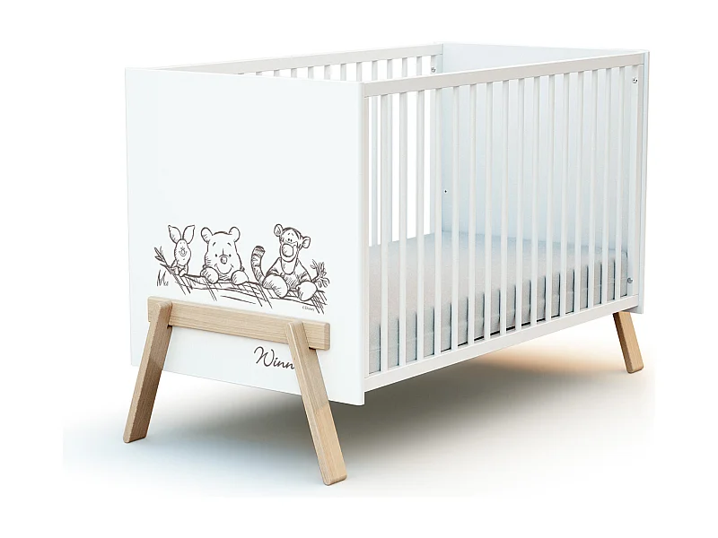 Lettino bambini CANAILLE Winnie legno - Bianco/Faggio - 60 x 120 - 135 x 64 x 84 cm