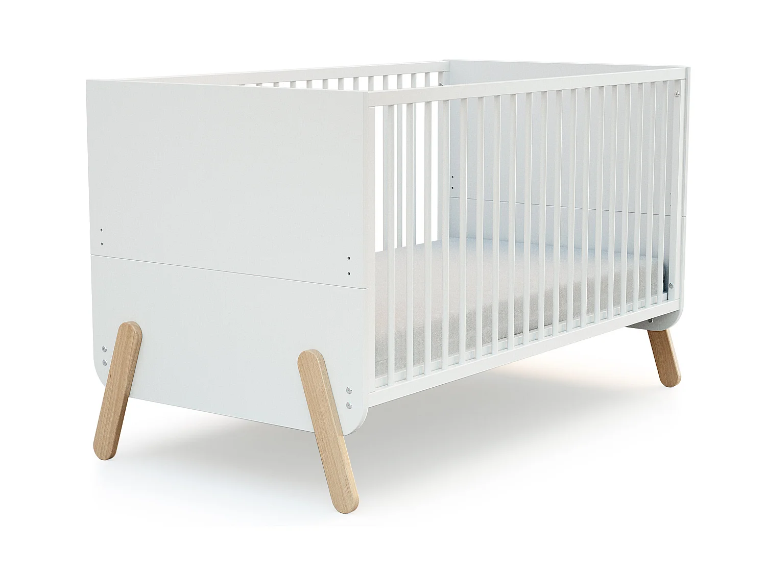 Lit bébé évolutif en bois PIRATE Blanc et Hêtre Verni 70 x 140 cm