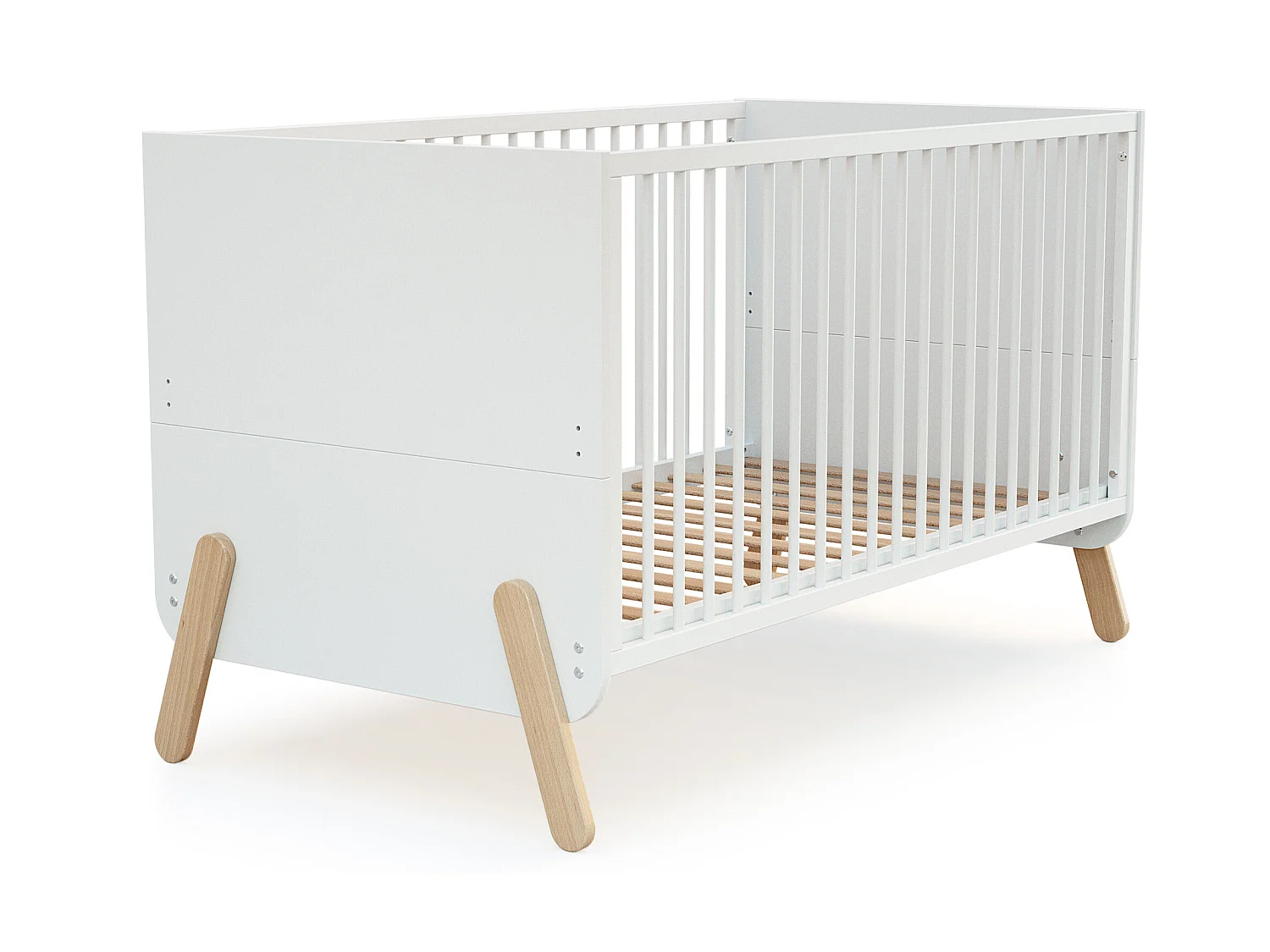 Lit bébé évolutif en bois PIRATE Blanc et Hêtre Verni 70 x 140 cm