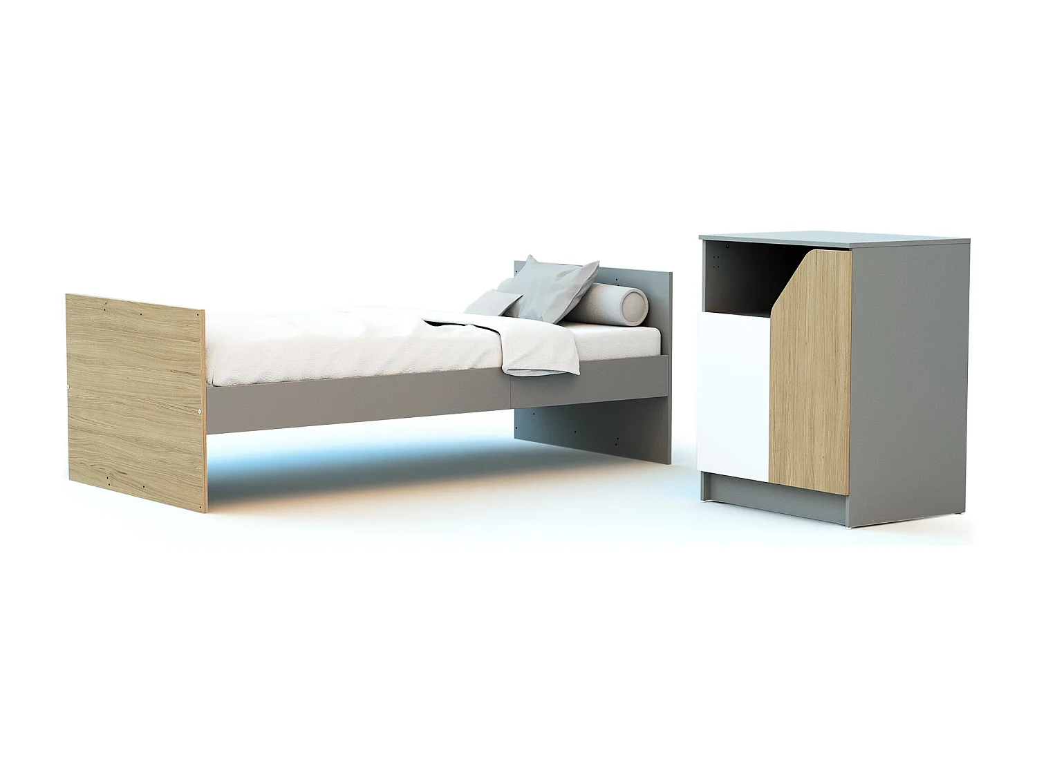 Combiné lit bébé évolutif en bois CARNAVAL Blanc et Gris et Chêne 60 x 120 cm