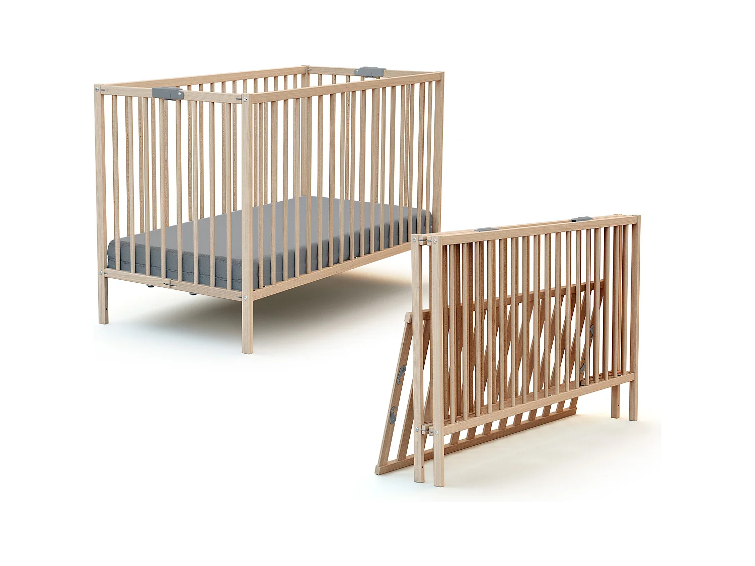 Cama de bebe dobrável de madeira Faia em bruto 60 x 120 cm FLEX