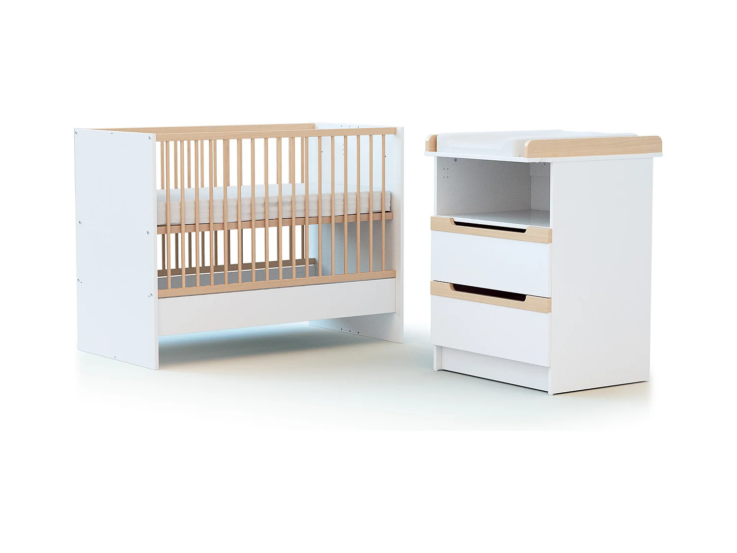 Babybett-Kombination mitwachsend CARROUSEL Holz Weiß und Buche Lackiert