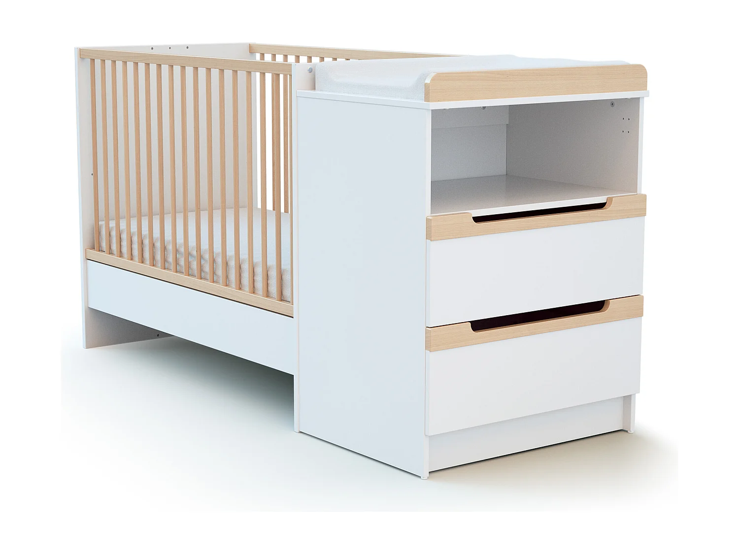 Babybett-Kombination mitwachsend CARROUSEL Holz Weiß und Buche Lackiert