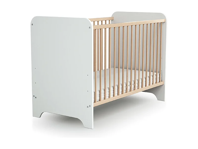 Cama de bebe CARROUSEL de madeira Branco e Faia 60 x 120 cm