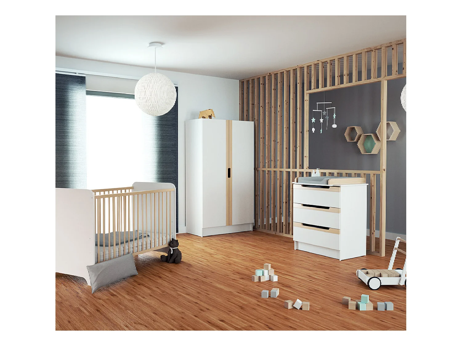 Lettino bambiniCARROUSEL legno - Bianco/Faggio natural- 60 x 120 - 123 x 64 x 88 cm