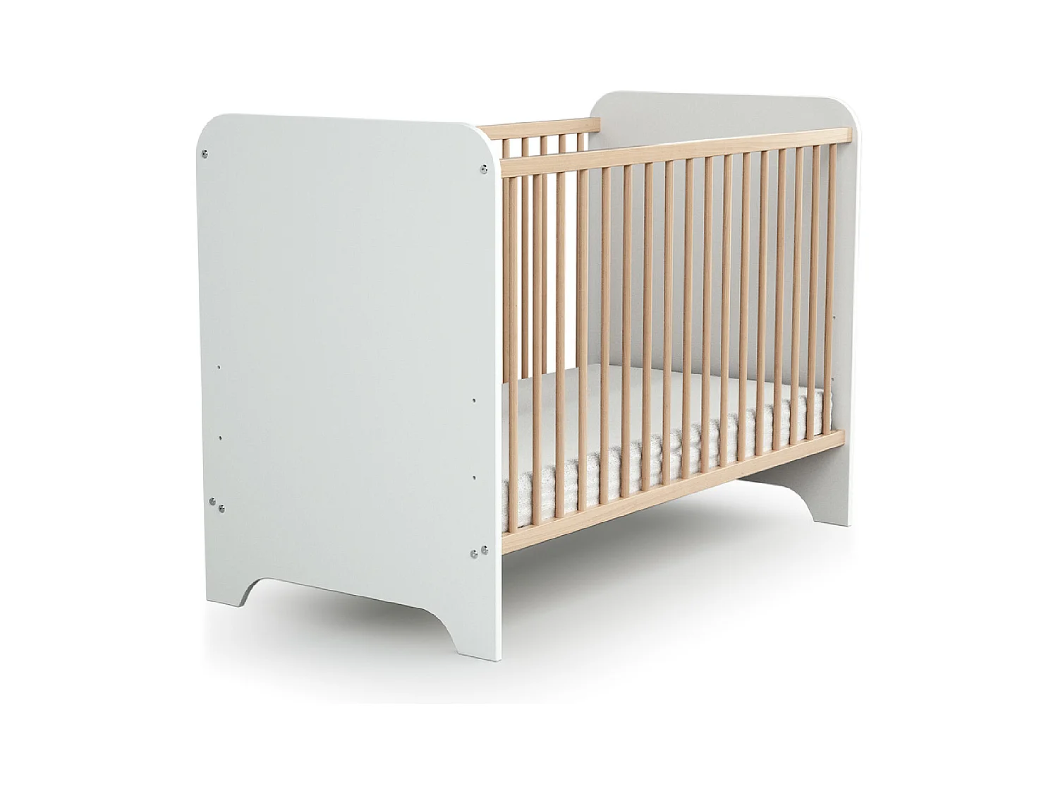 Lit bébé en bois CARROUSEL Blanc et Hêtre Verni 60 x 120 cm