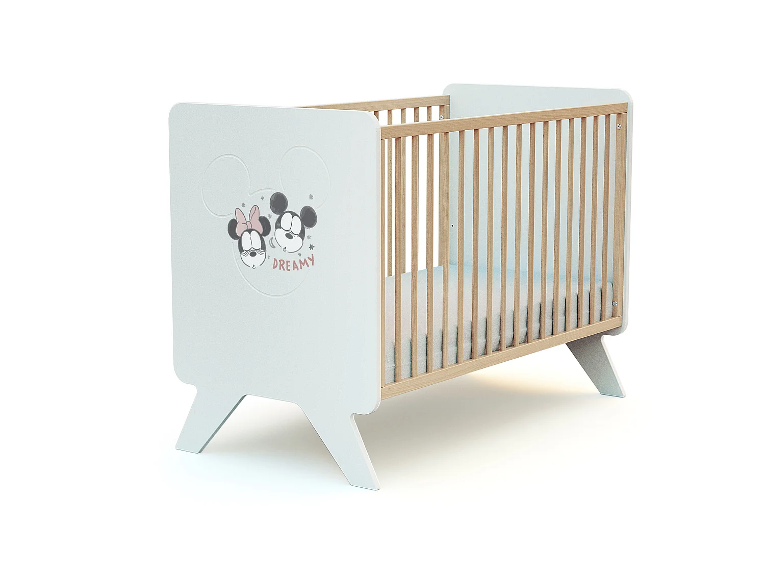 Lit bébé en bois DISNEY Happy Days Mickey Blanc et Hêtre 60 x 120 cm