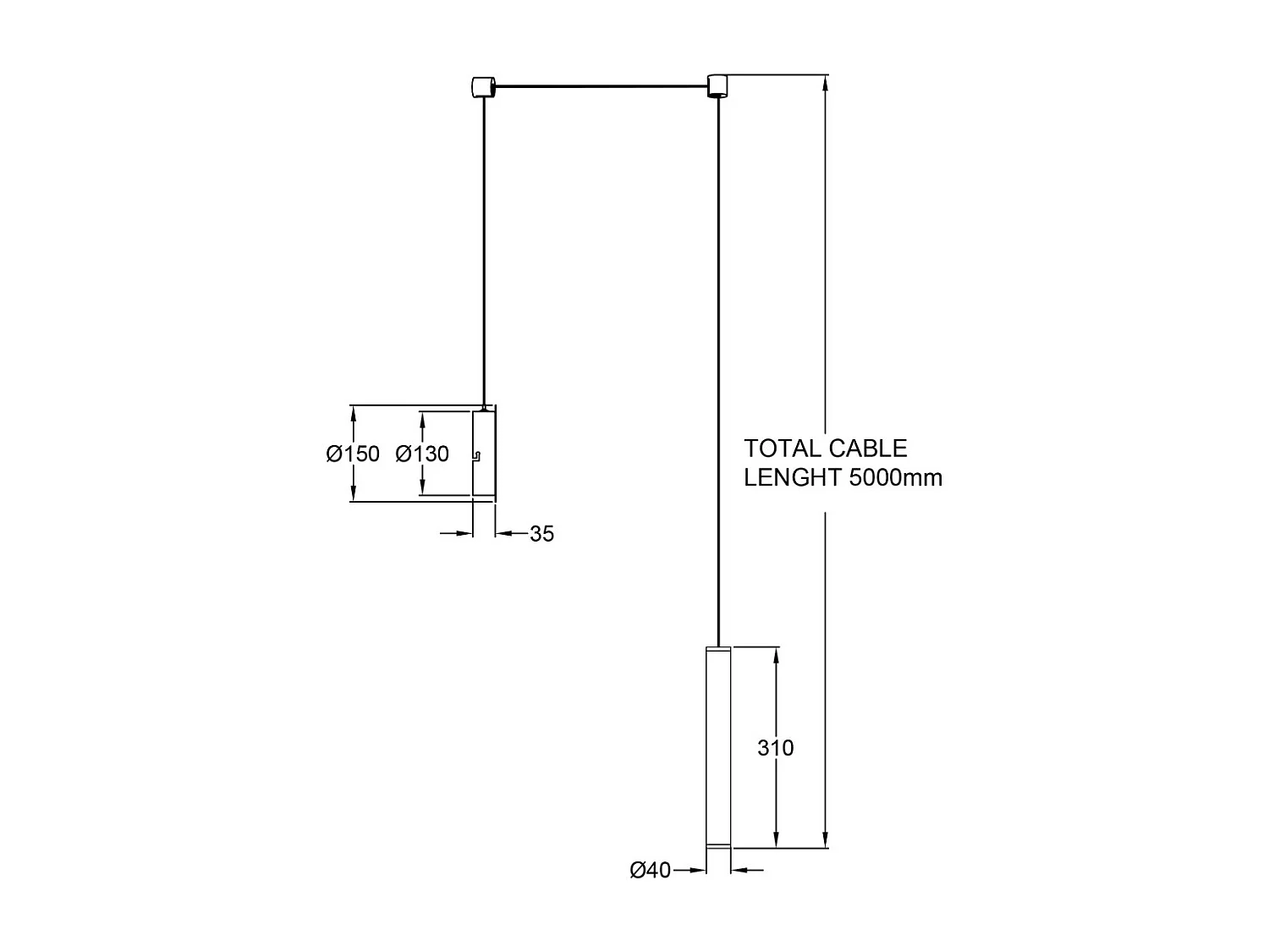 Lámpara colgante descentralizada Prado negro mate - Fabas Luce - LED regulable 6,5 W - Montaje descentralizado