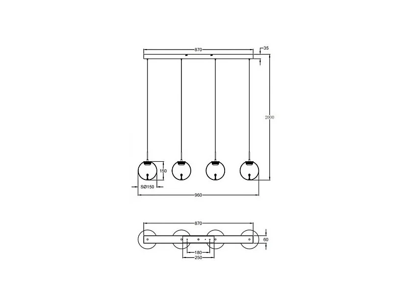 Ariel - Lampa wisząca Fabas Luce 4-punktowa - 28W ściemnialna dioda LED - Przezroczysta kula