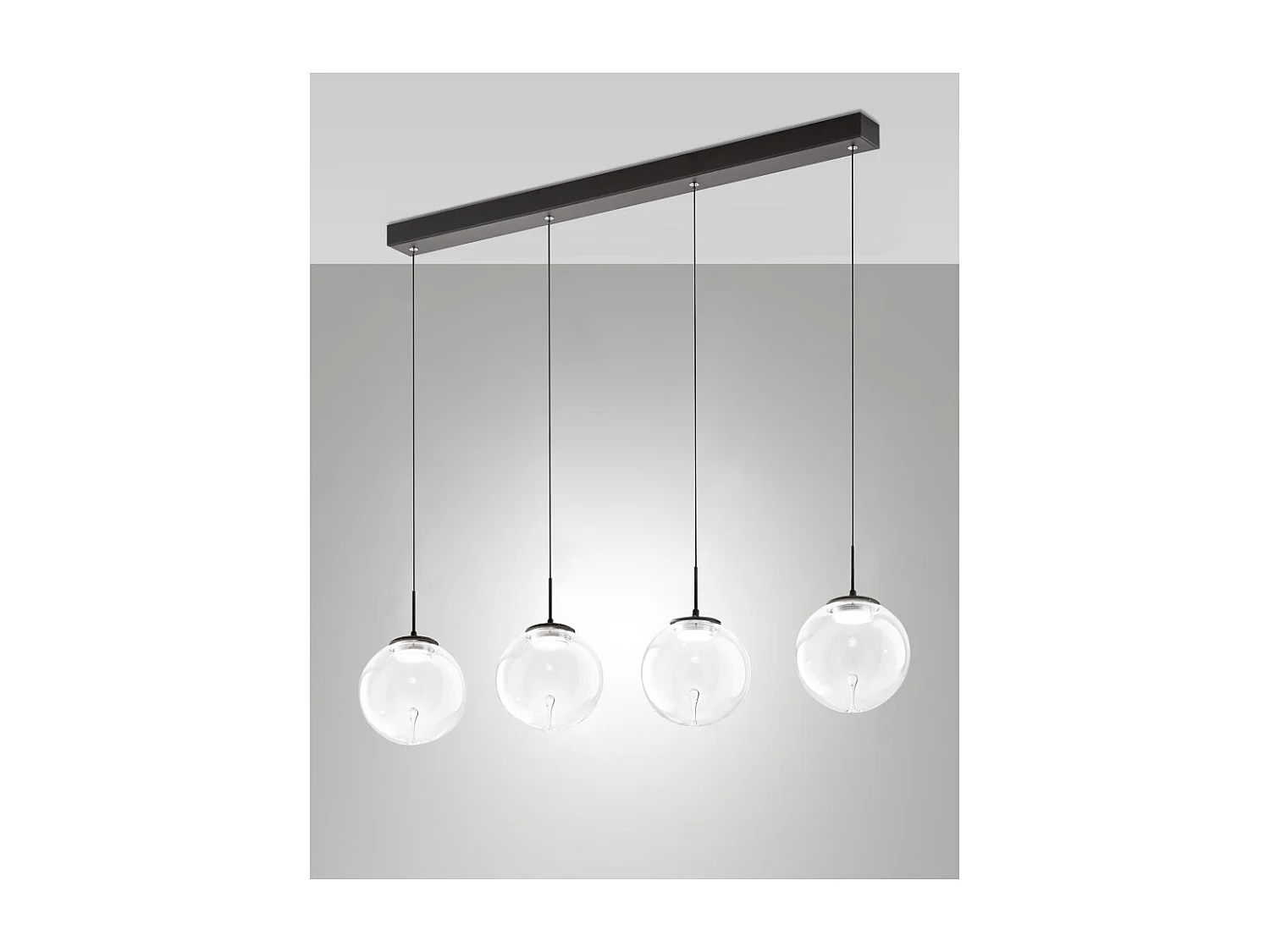 Ariel - Lampa wisząca Fabas Luce 4-punktowa - 28W ściemnialna dioda LED - Przezroczysta kula