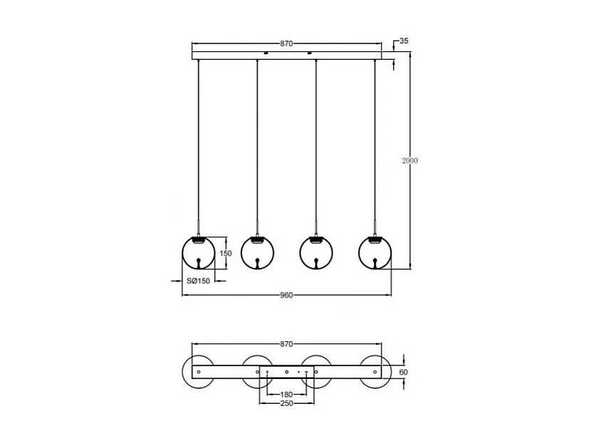 Ariel - Lampa wisząca Fabas Luce 4-punktowa - 28W ściemnialna dioda LED - Przezroczysta kula