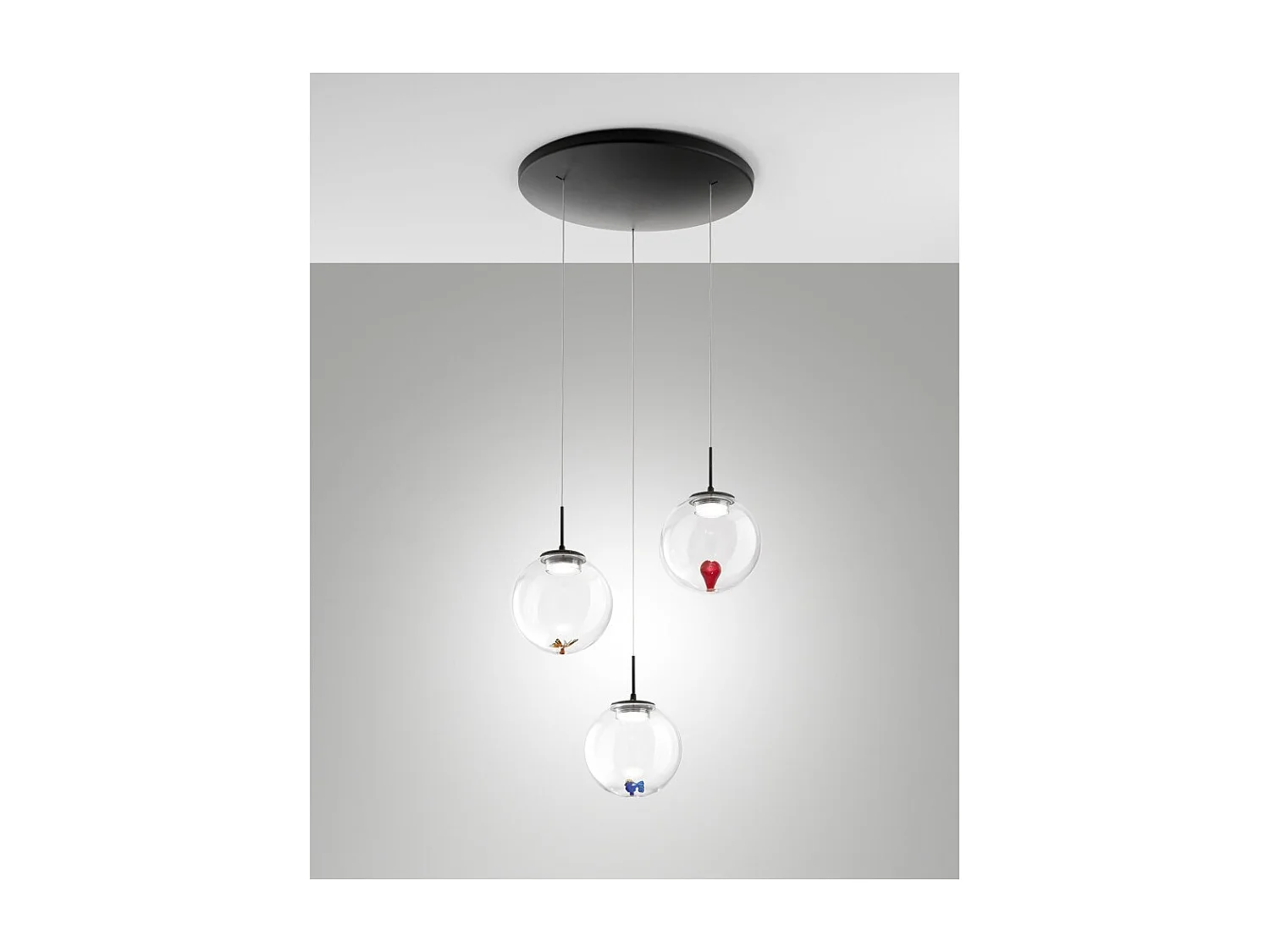 Ariel - 3-punktowa okrągła lampa wisząca o kształcie Fabas Luce - 21W ściemnialna dioda LED - Przezroczysta okrągła rozeta sufitowa o średnicy 35 cm