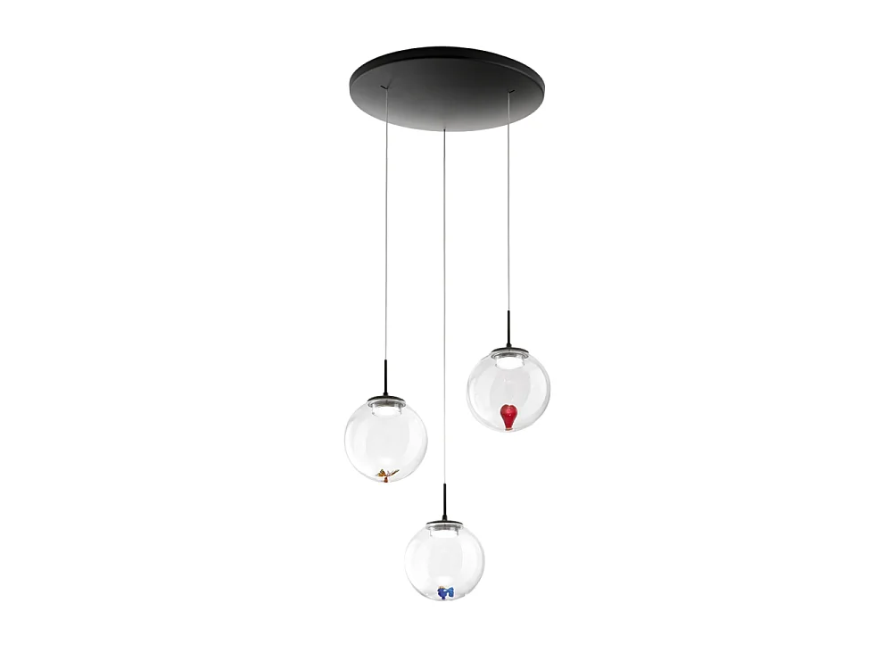 Ariel - Lampada a sospensione circolare 3 luci con forme Fabas Luce - LED 21W dimmerabile - Trasparente Rosone rotondo d.35cm