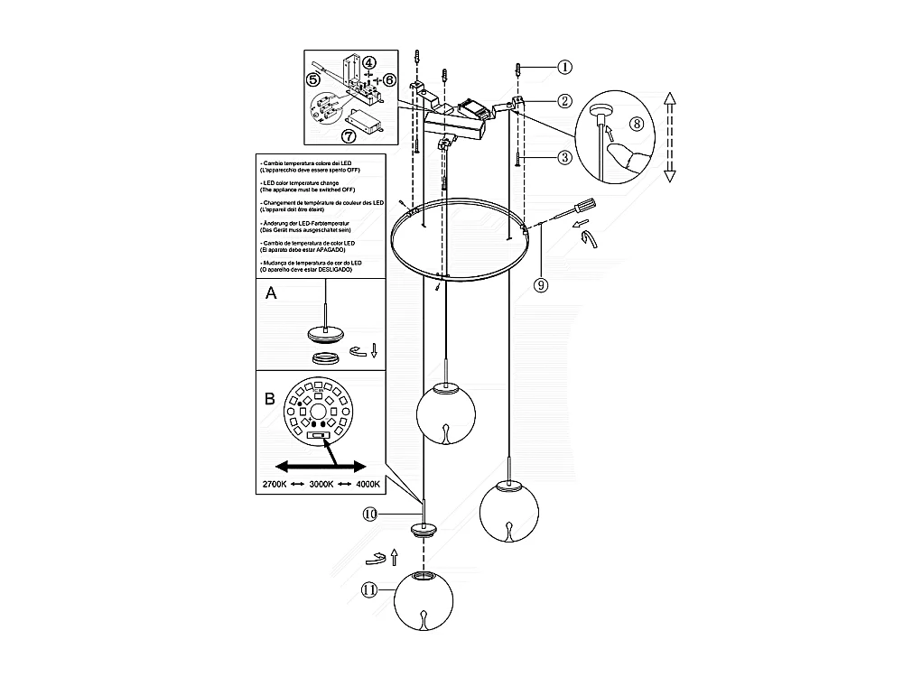Ariel - Lampada a sospensione circolare 3 luci con forme Fabas Luce - LED 21W dimmerabile - Trasparente Rosone rotondo d.35cm