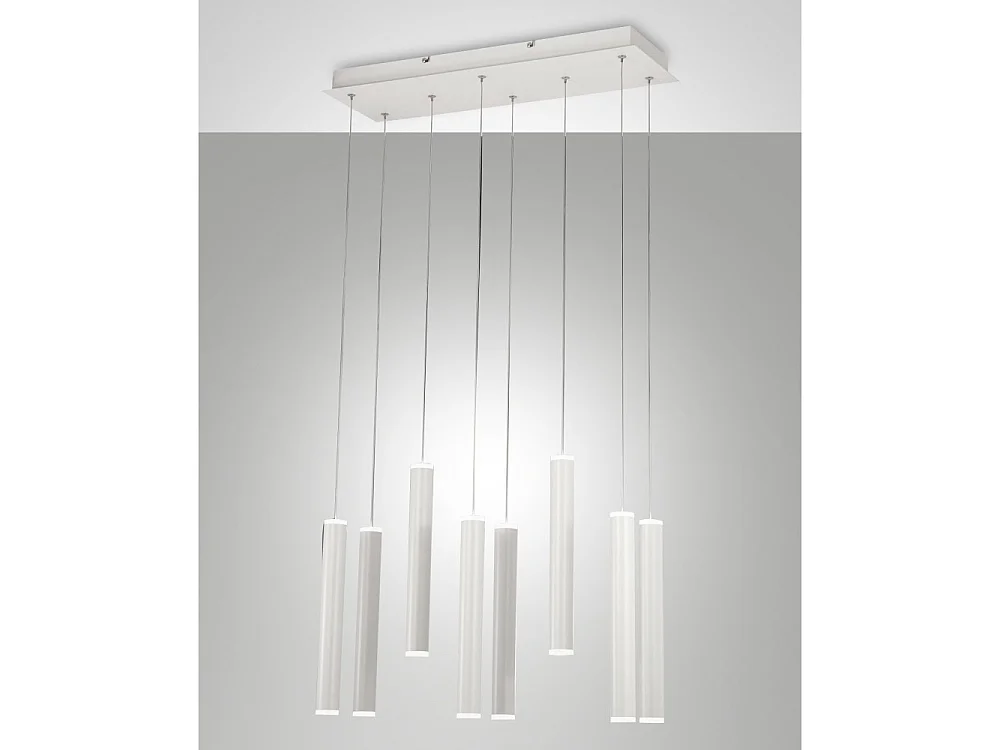 Fabas Luce Prado pendellampe med 8 lys - 52W dæmpbar LED - Mat hvid Lineært design