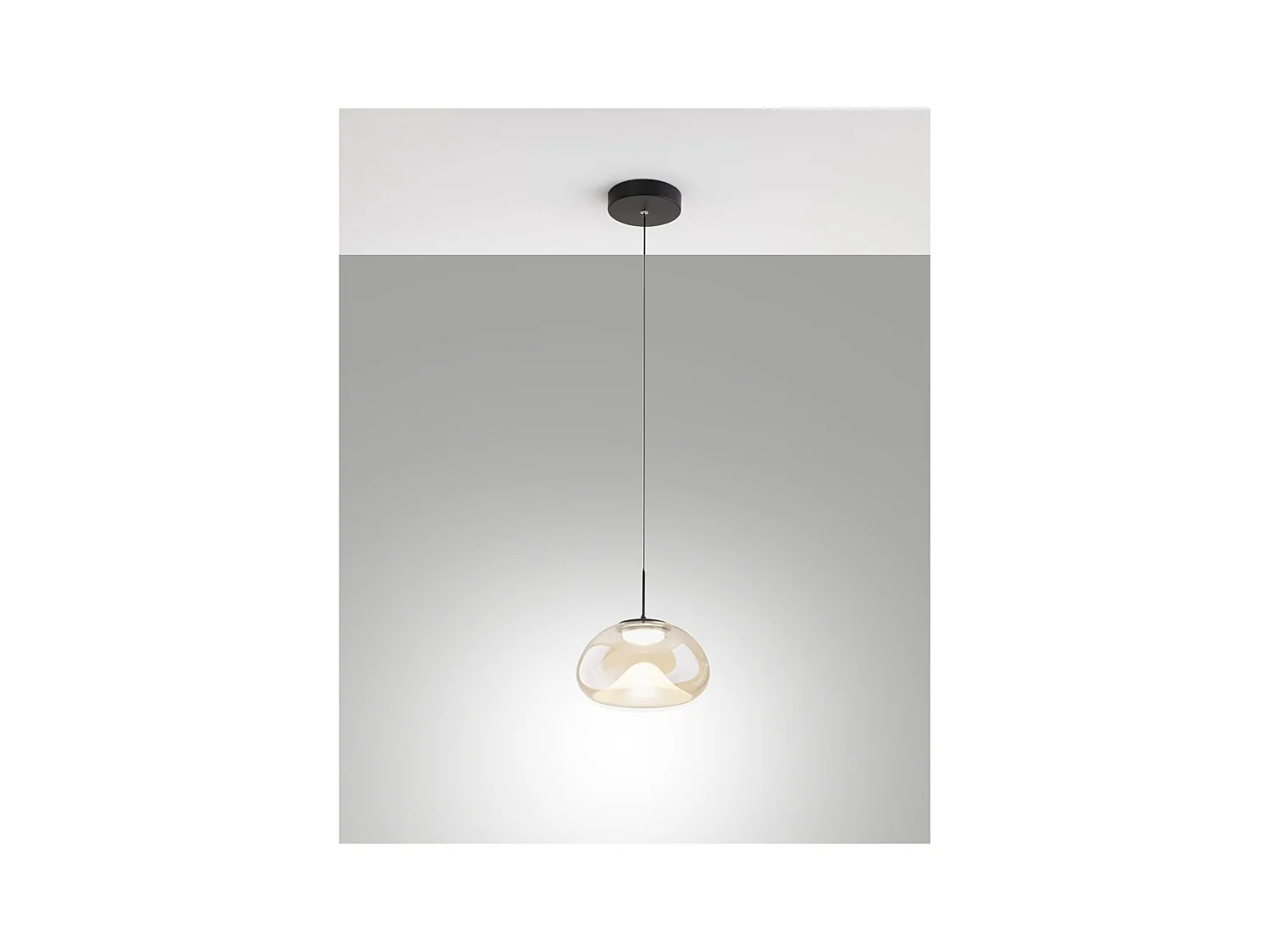 Brena - Lámpara colgante individual color coñac de Fabas Luce - LED regulable de 10 W - Lámpara de techo - Diámetro 22 cm