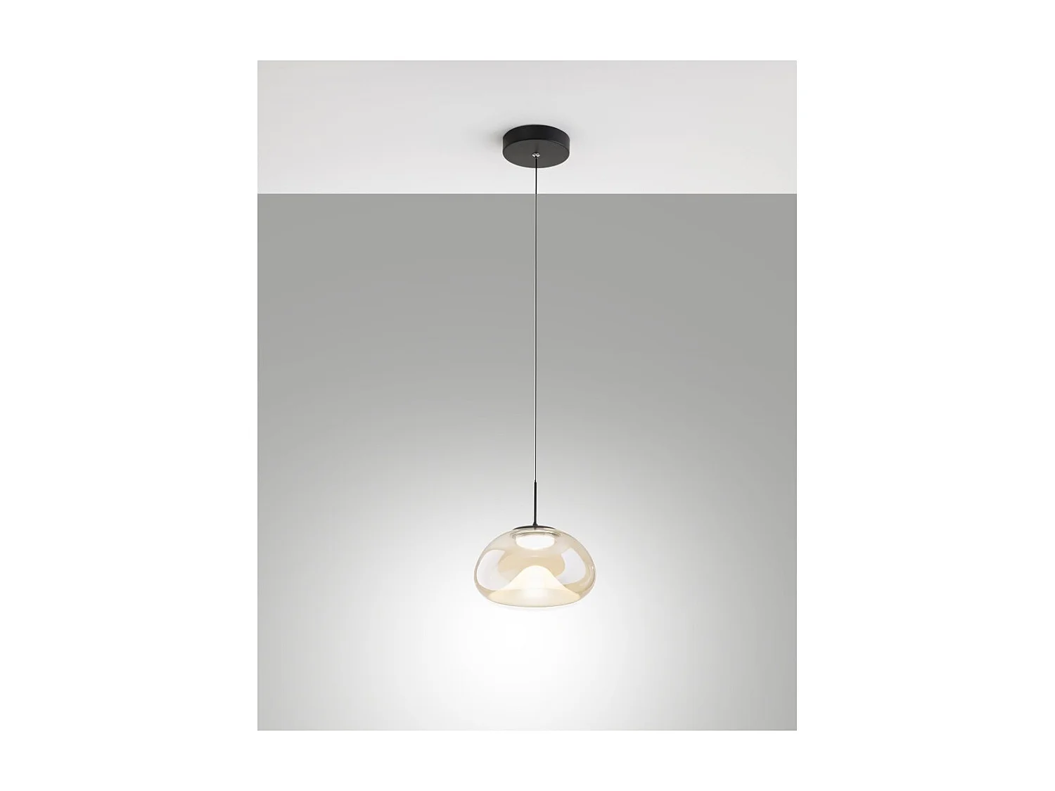 Brena - Lámpara colgante individual color coñac de Fabas Luce - LED regulable de 10 W - Lámpara de techo - Diámetro 22 cm