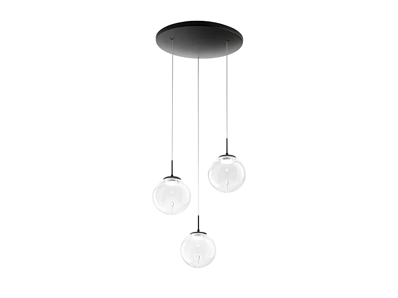 Ariel - Suspension circulaire Fabas Luce 3 lumières - LED 21W dimmable - Rosace ronde transparente d.35cm