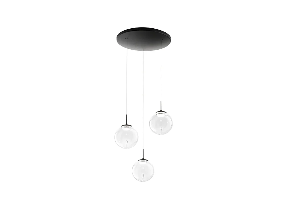 Ariel - Suspension circulaire Fabas Luce 3 lumières - LED 21W dimmable - Rosace ronde transparente d.35cm