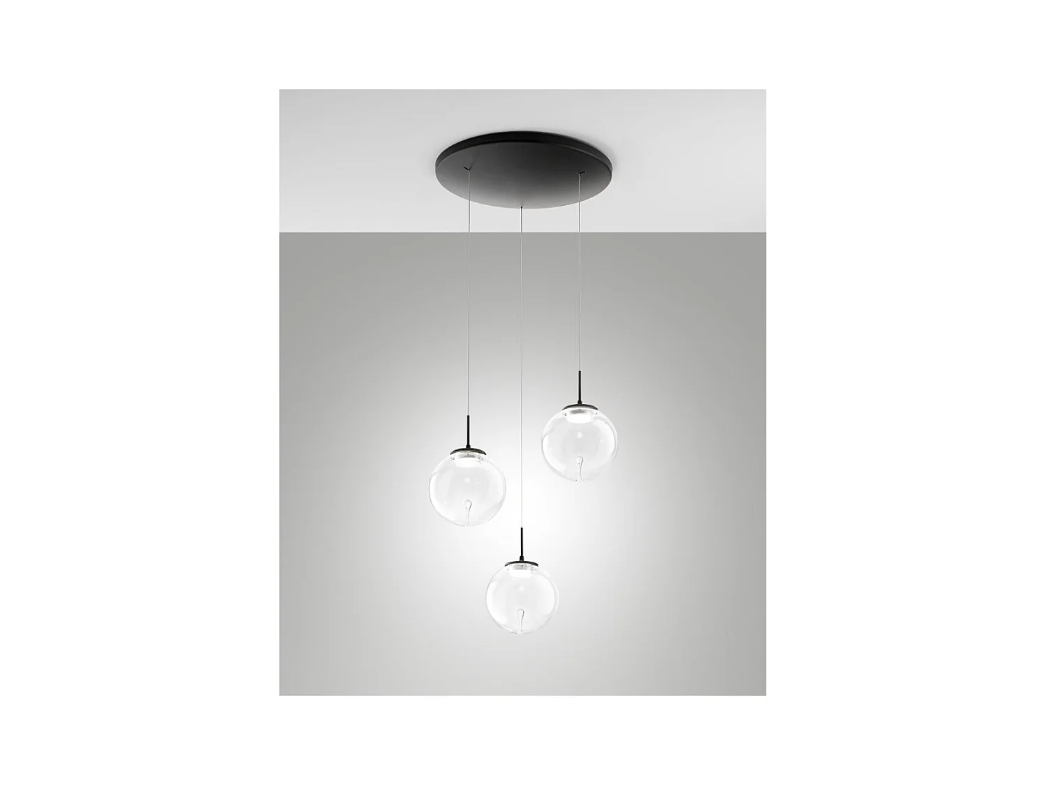 Ariel - Suspension circulaire Fabas Luce 3 lumières - LED 21W dimmable - Rosace ronde transparente d.35cm