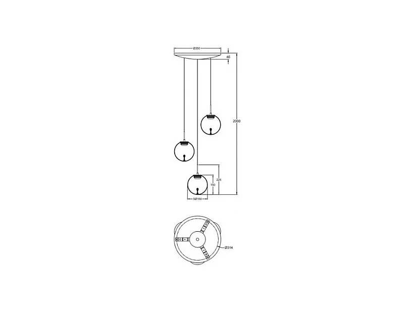 Ariel - Suspension circulaire Fabas Luce 3 lumières - LED 21W dimmable - Rosace ronde transparente d.35cm