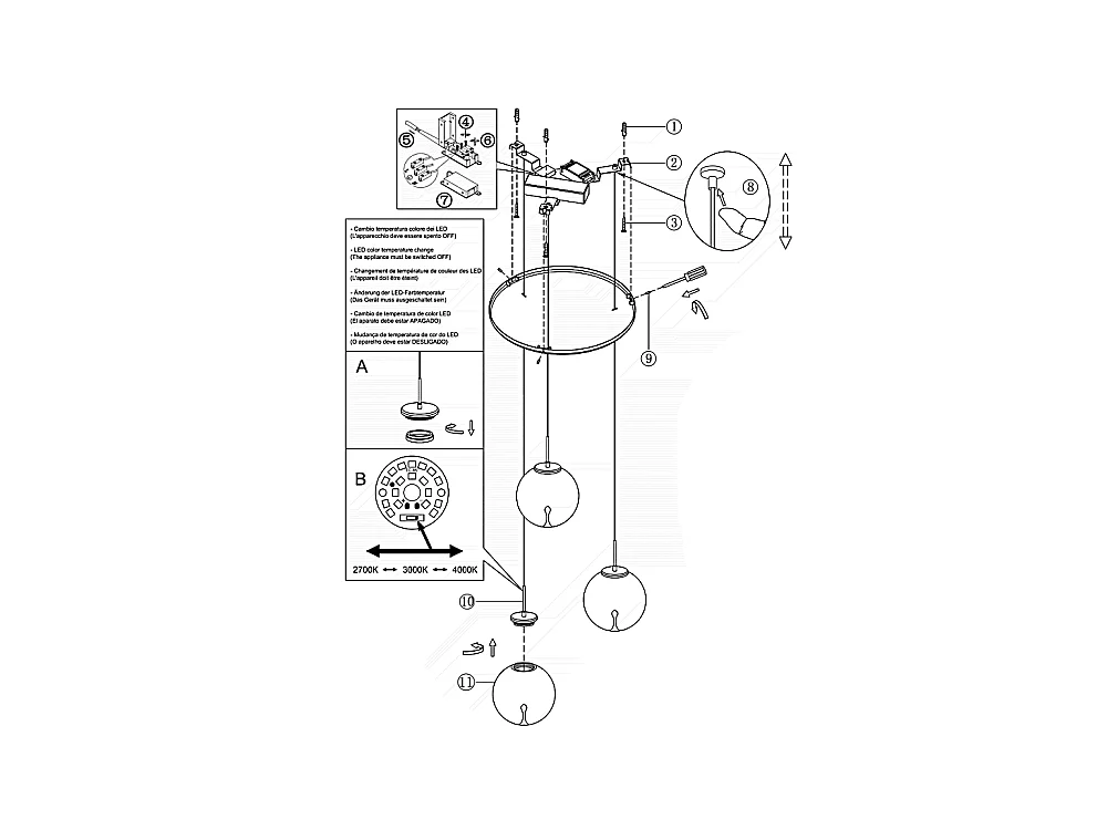 Ariel - Suspension circulaire Fabas Luce 3 lumières - LED 21W dimmable - Rosace ronde transparente d.35cm