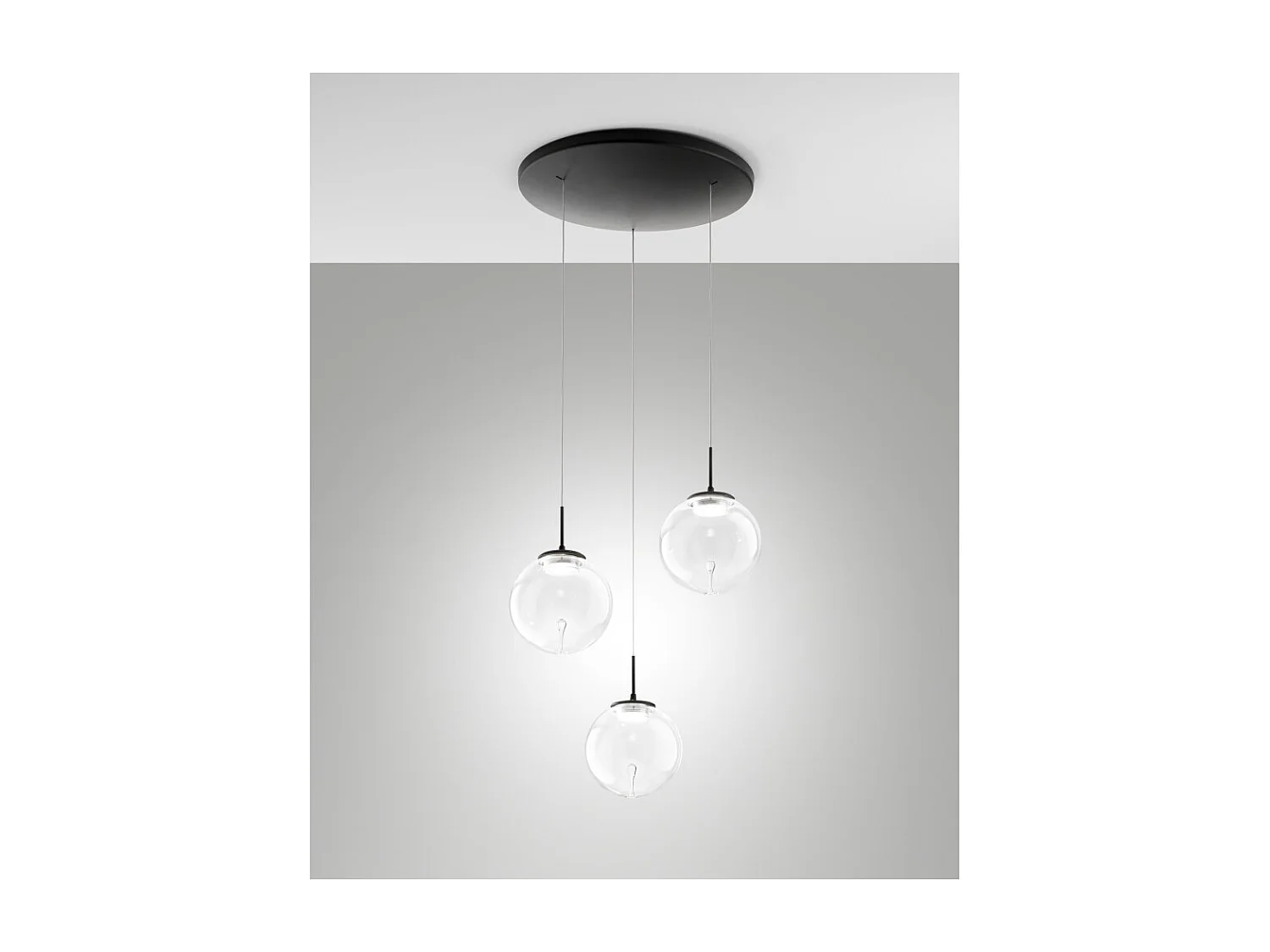 Ariel - Fabas Luce 3-lampowa okrągła lampa wisząca - 21W ściemnialna dioda LED - Przezroczysta okrągła rozeta sufitowa śr. 35 cm